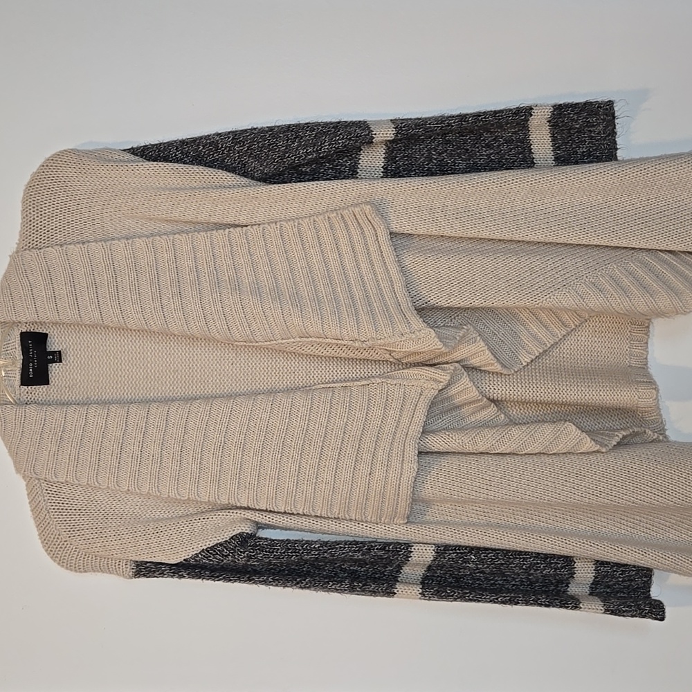 Romeo & Juliet Couture Cream and Charcoal Cascading Cardigan Sweater